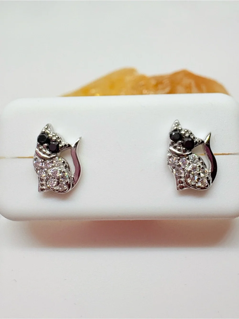 Sterling Silver Moissanite Cat Kitten Earrings